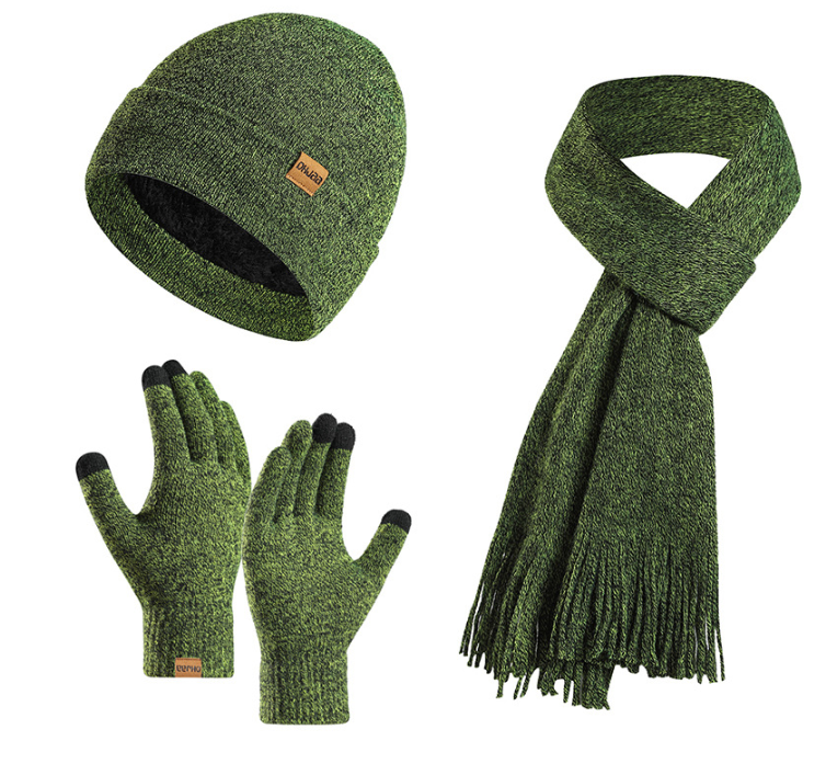 Fleece Knitted Hat, Scarf and Gloves Three-piece Warm Wool Set